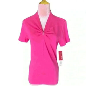 Rafaella Sportswear Subtle Bow Embellished Knit Top in Hot Pink. Size Small. NWT